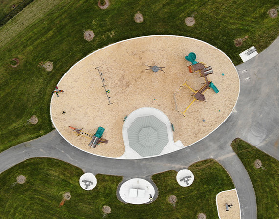 Aerial view of an oval playground