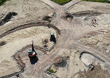 Aerial view of construction site.